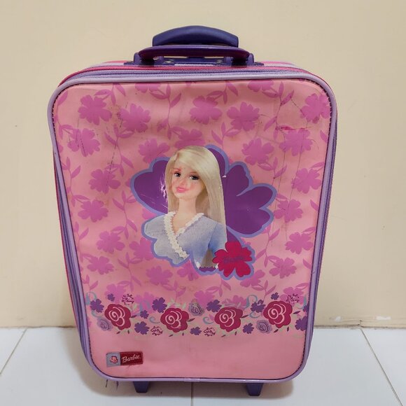 Barbie Kids Pink Rolling Suitcase 2003 Travel Luggage Vintage Mattel - Picture 1 of 9